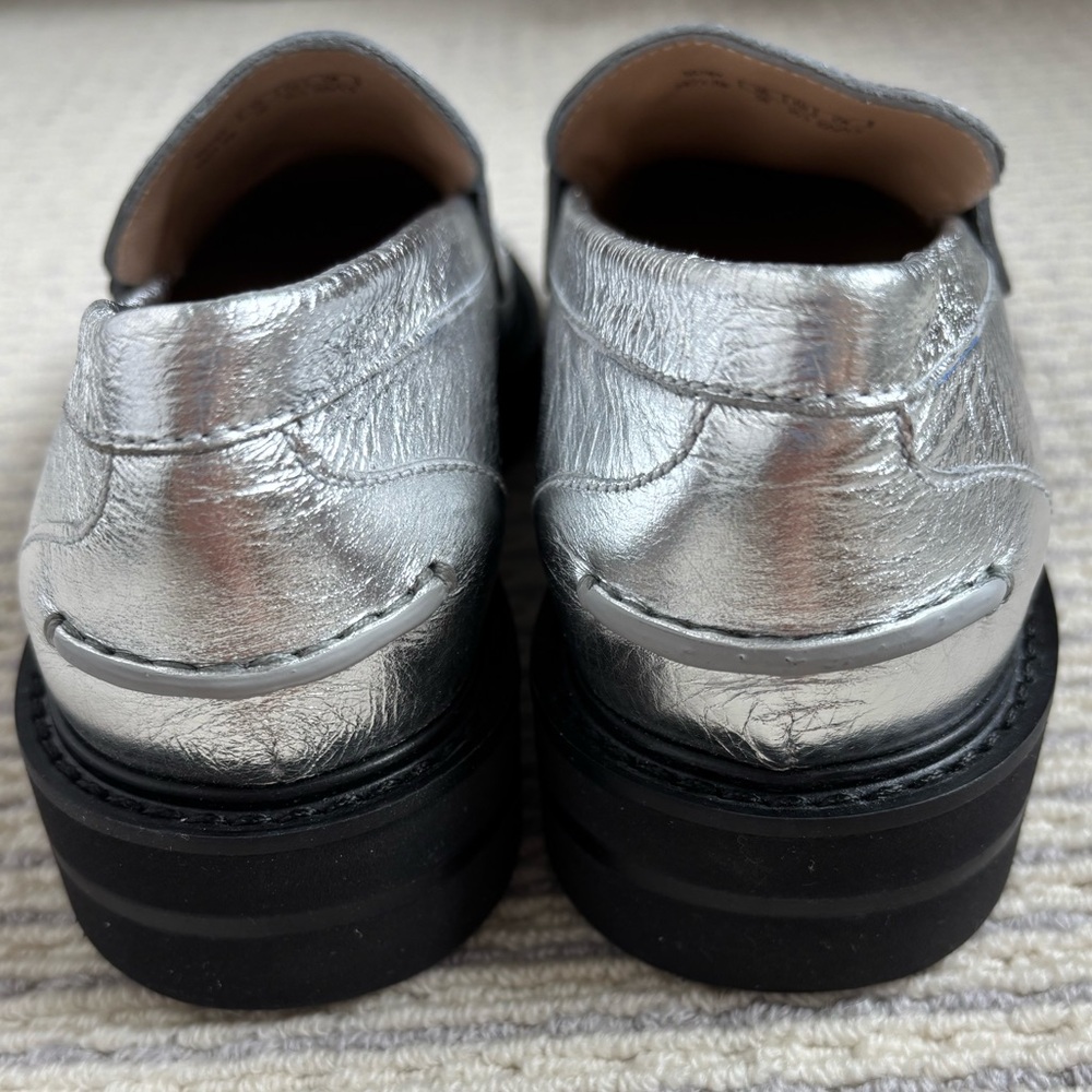 Stuart Weitzman Silver Metallic Lug Sole Penny Loafers NWOT - Women’s 5B - Picture 8 of 9
